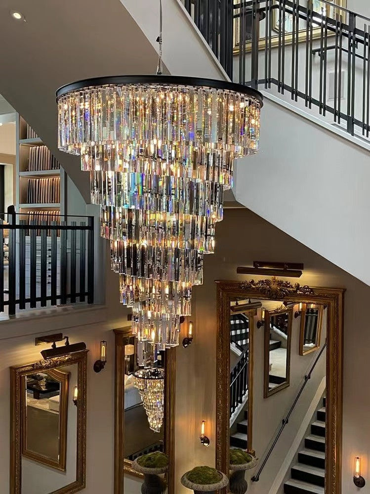 Extra Large Multi-Tiered  Spiral Crystal Chandelier In Black Finish