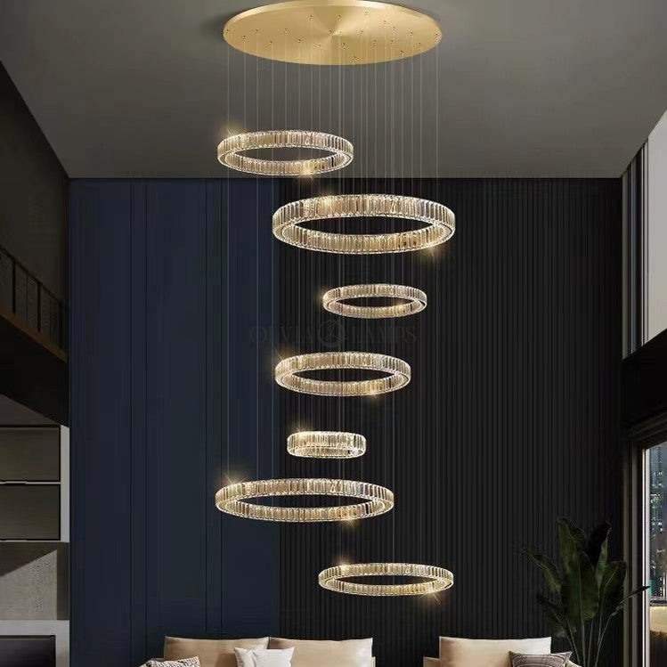 Modern Layered Ring Crystal Chandelier for High Ceiling/Living Room /Foyer/Staircase