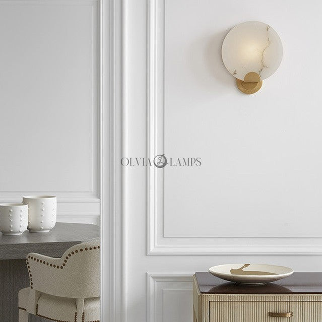 Elliot Round Alabaster Modern Living Room Sconce