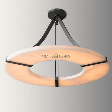 Elliot's Grace: Round Alabaster Plate Chandelier, Exquisite Illumination