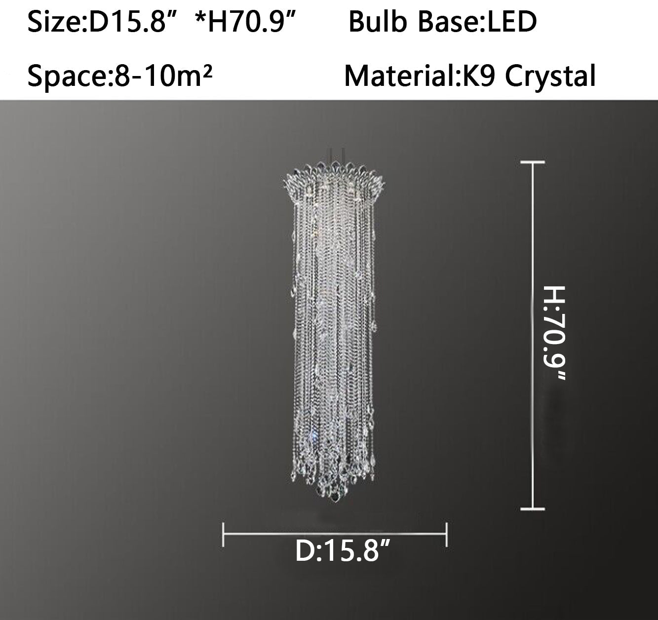 D15.8"*H70.9"  tassel, light luxury, pendant, chandelier, k9 crystal, living room, hotel lobby