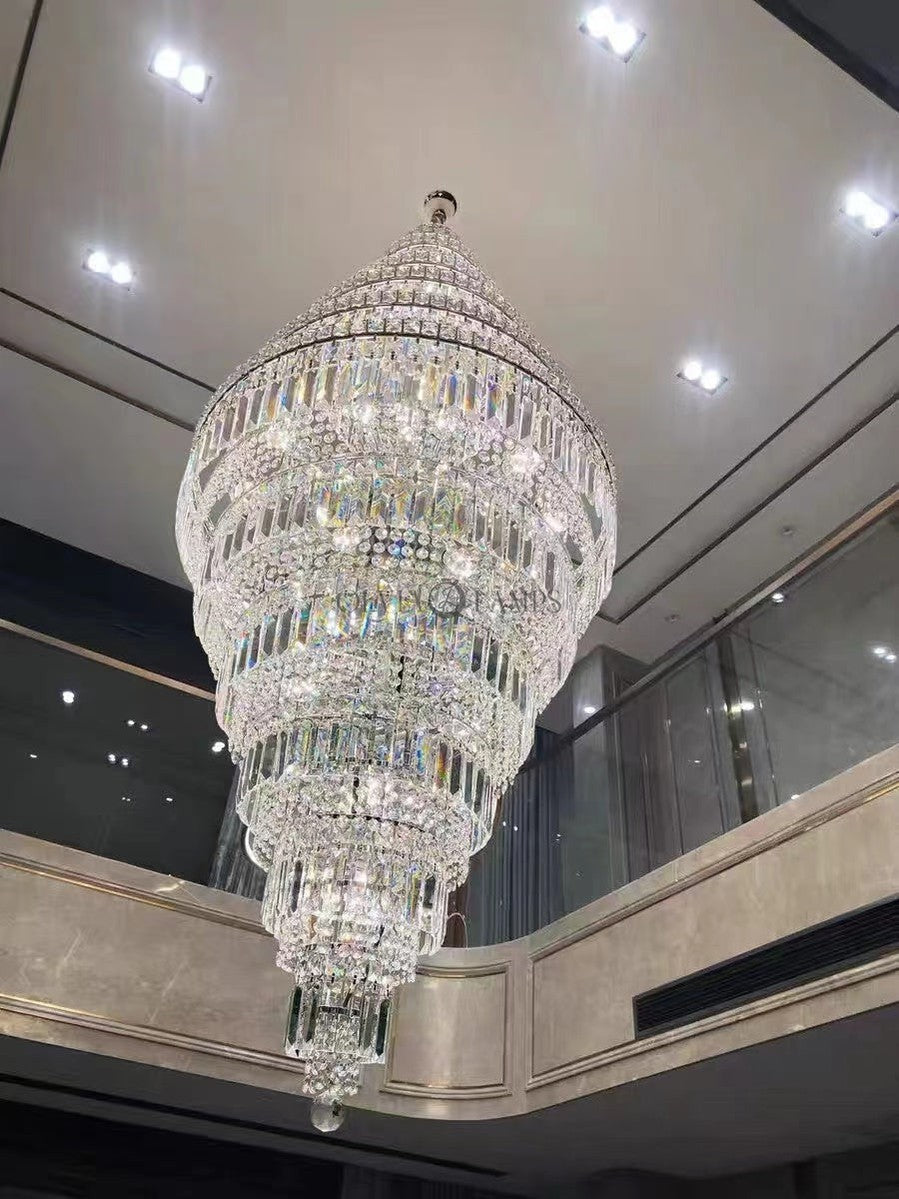 Chrome Extra Large Crystal Chandelier in Silver for Foyer/Staircase/Living Room/Entrance