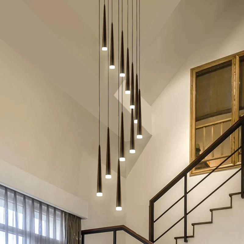 Minimalism Foyer Staircase Chandelier Ceiling Pendant Lighting Fixture For Living Room Entryway In Gold/ Black Finish