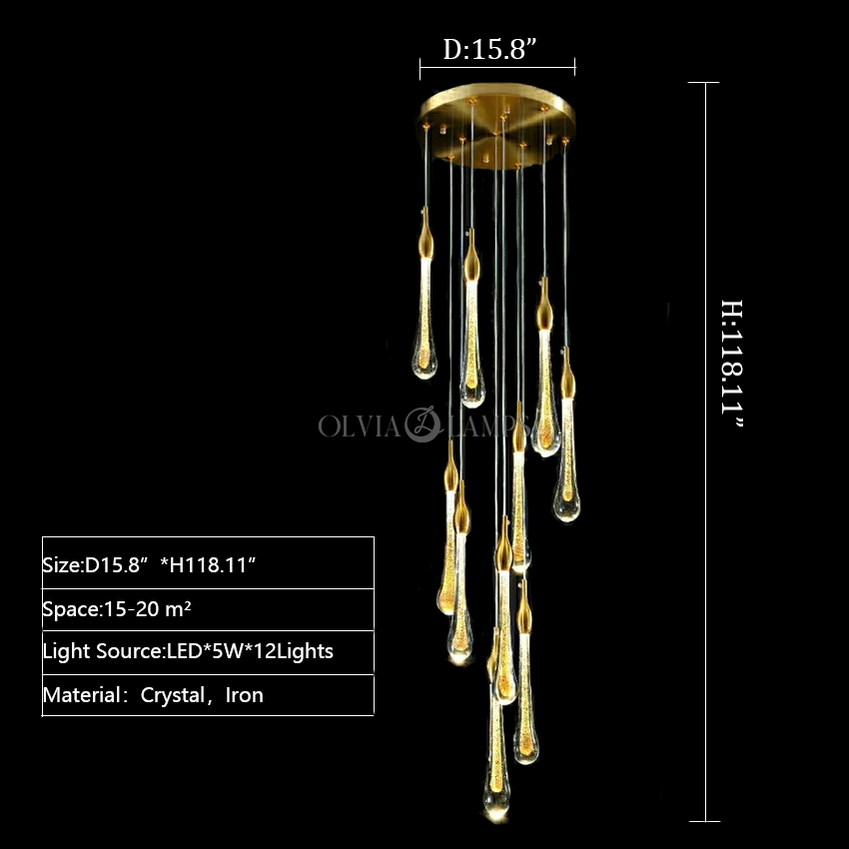 extra length oversized golden waterdrop shaped light fixture big staircase chandelier