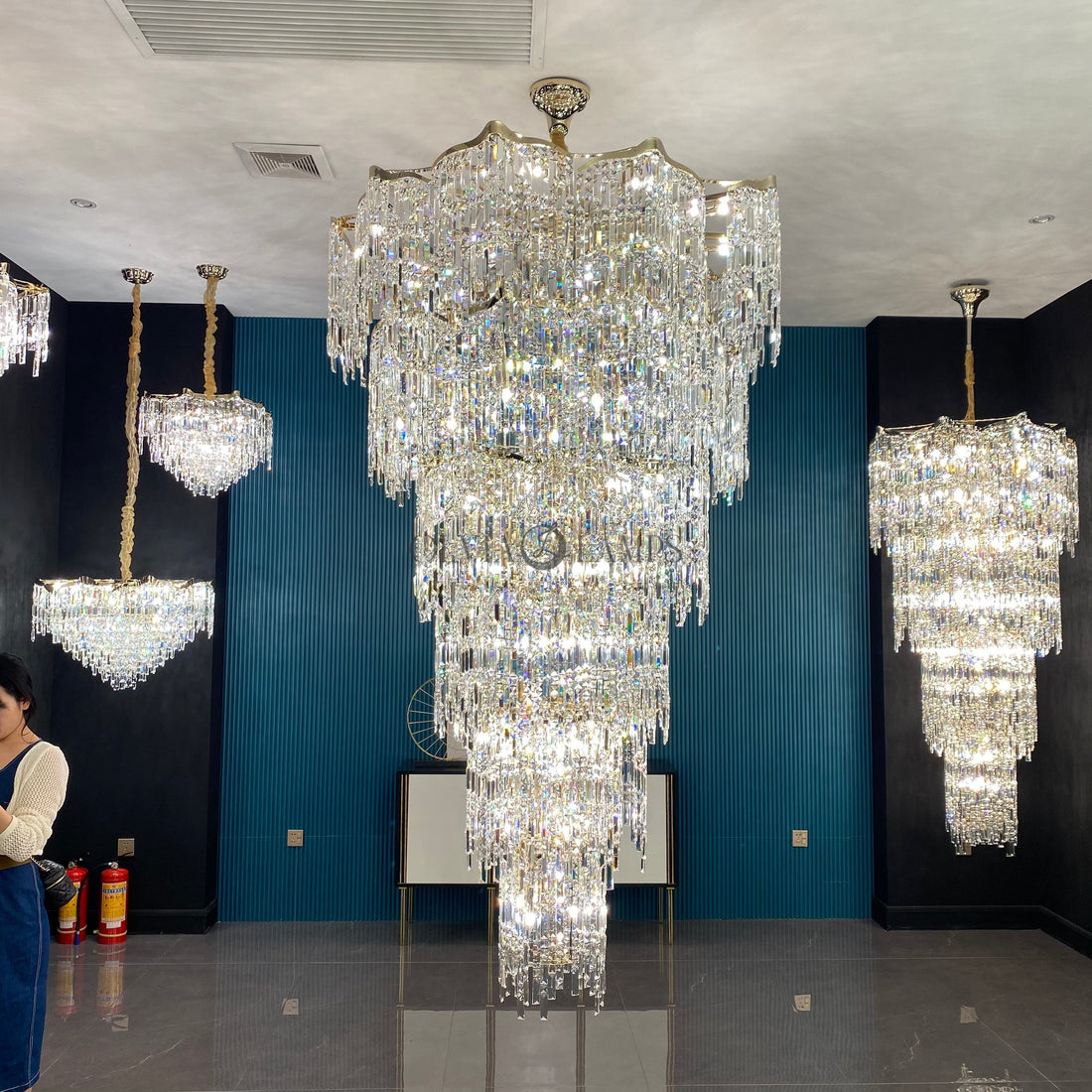 Oversized European Multi-layers Golden Luxury Crystal Chandelier Villa/High-ceiling/Foyer