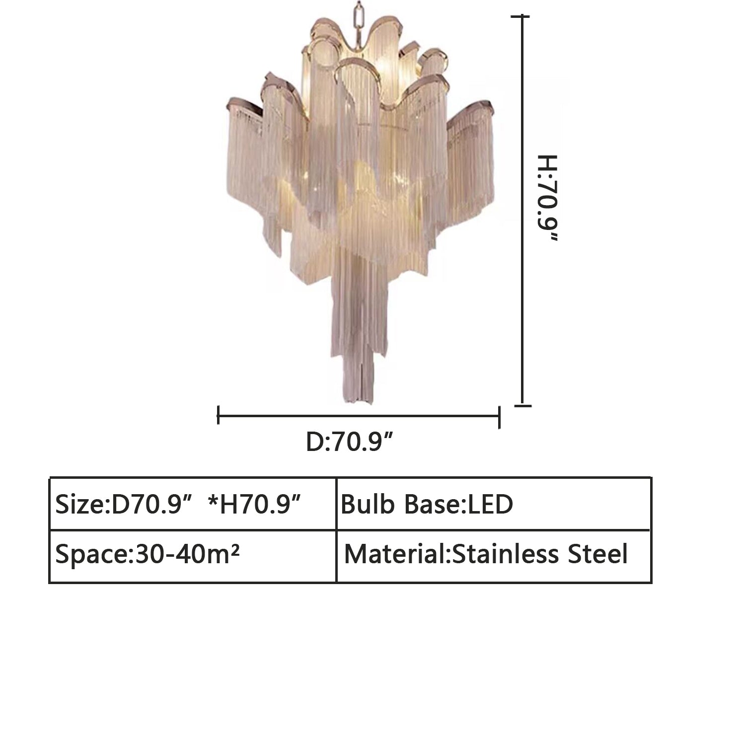 D70.9"*H70.9"  gold, silver, long, tassel, stainless steel, staircase, villa, loft, duplex, 