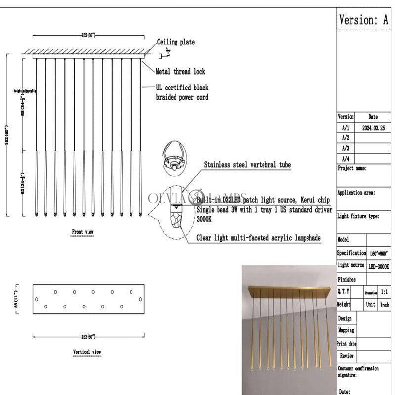 Custom Helly Modern Linear Chandelier 60"