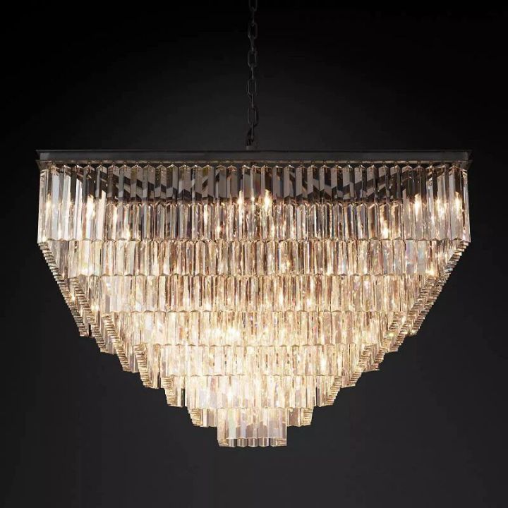 1920s Odaon Art Deco Square Chandelier 47"