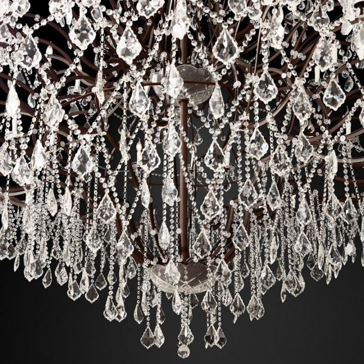 19th C. Romoco Iron & Crystal Round Chandelier 101"