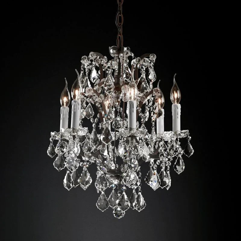 19th C. Romoco Iron & Crystal Round Chandelier 18"