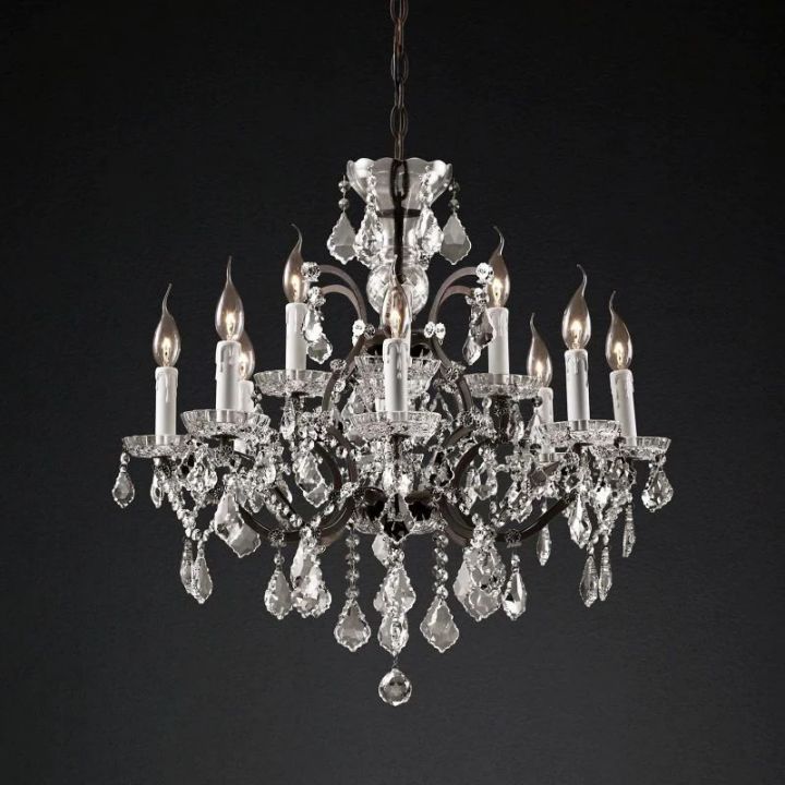 19th C. Romoco Iron & Crystal Round Chandelier 28"