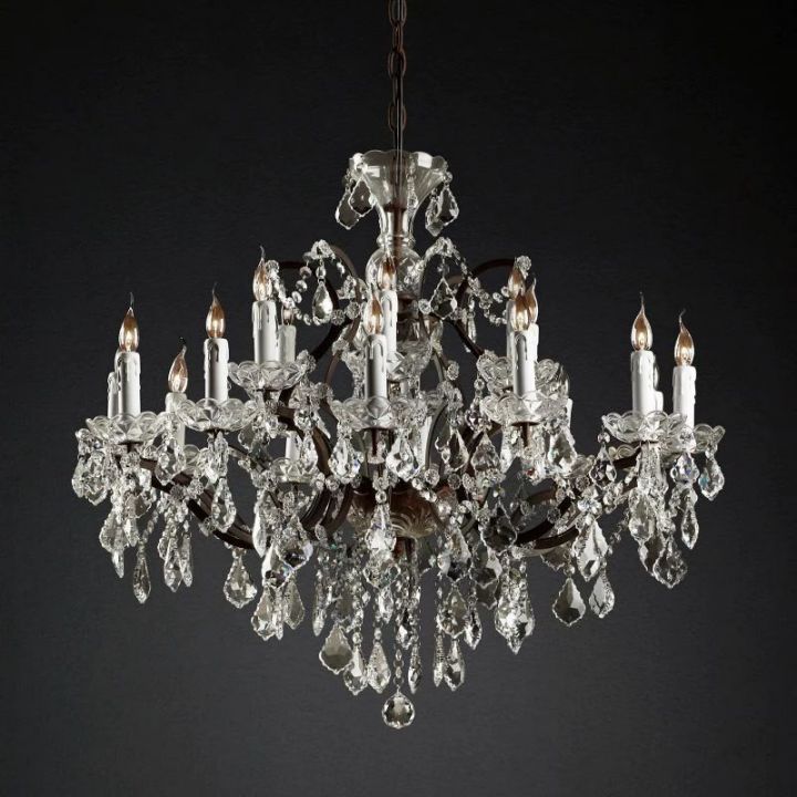 19th C. Romoco Iron & Crystal Round Chandelier 33"