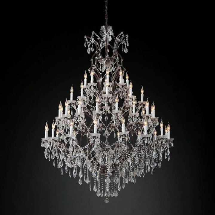 19th C. Romoco Iron & Crystal Round Chandelier 60"