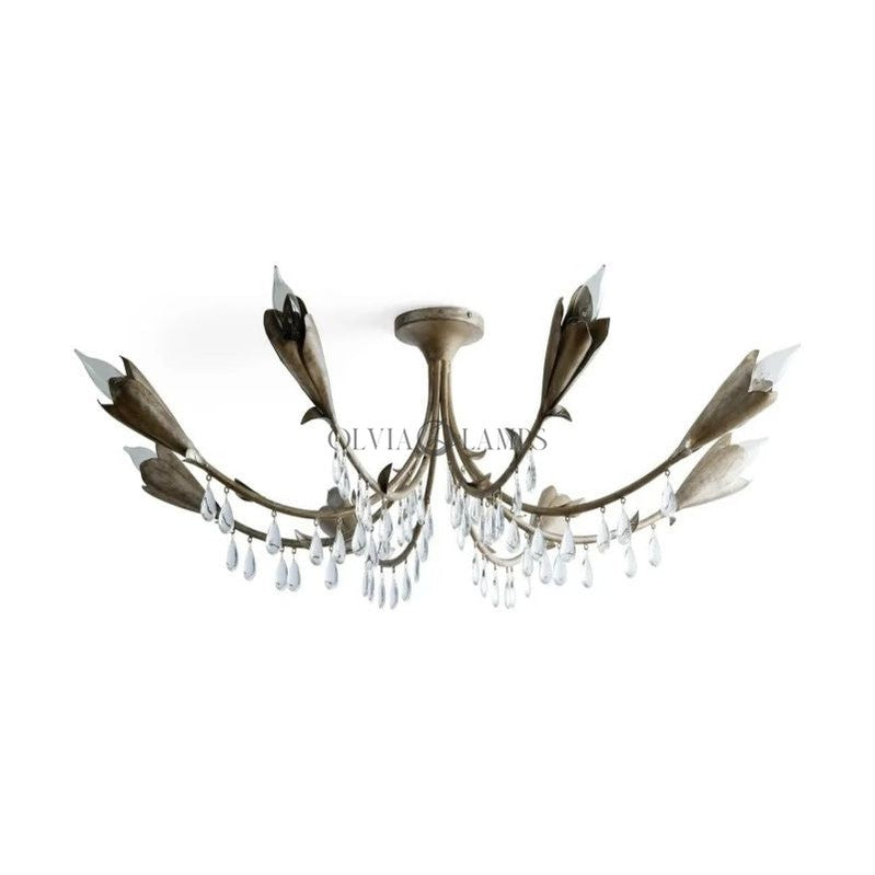 Gothic Viticcio Leaf Flushmount 8-Light – Silver