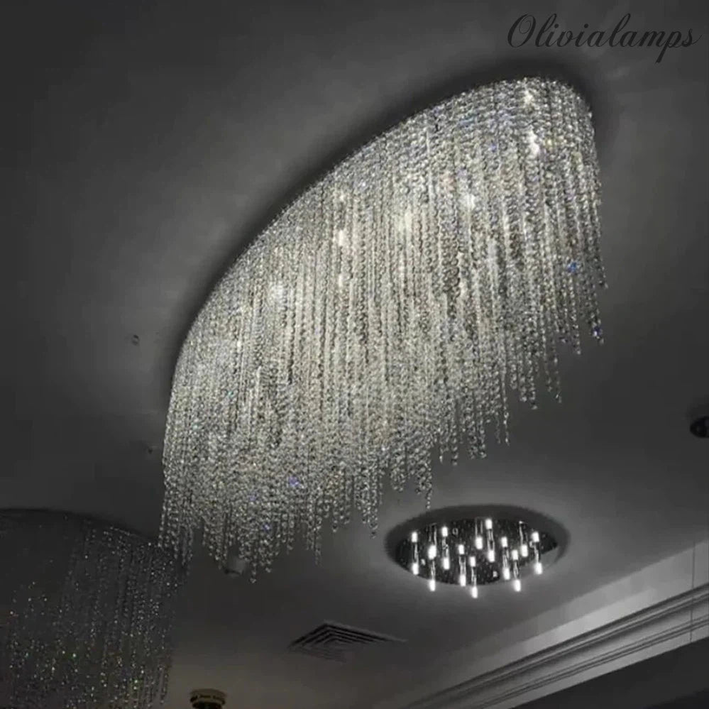 Modern Luxury Tassel Flush Mount Oval/Round Crystal Chandelier Set for Living Room/Bedroom/Dining Room