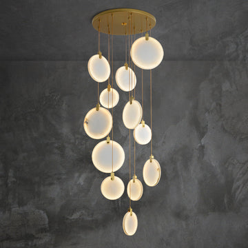 Olivia Queenie marble disc Long Round chandelier For Loft