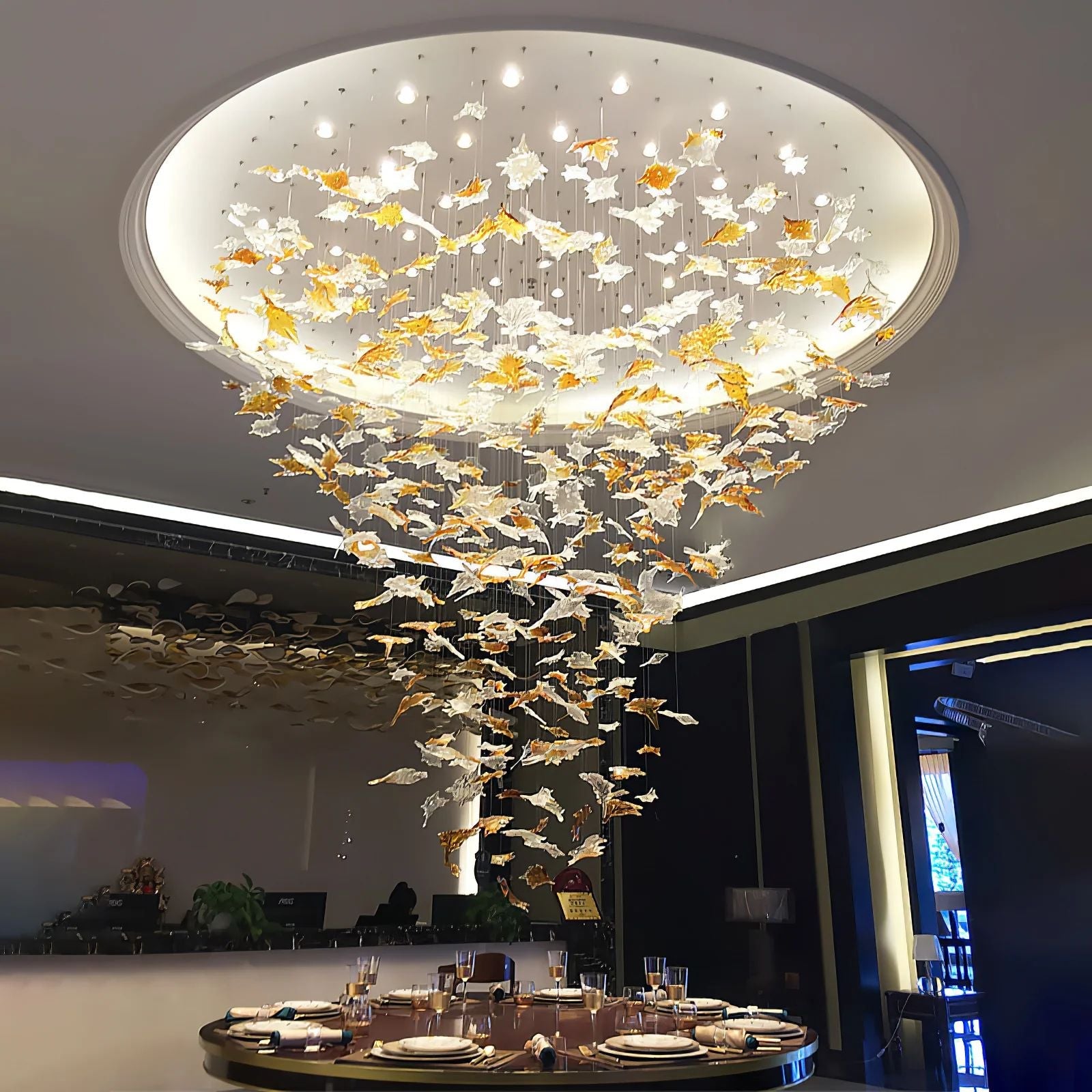 Multicolor Maple Leaf Art Glass Chandelier