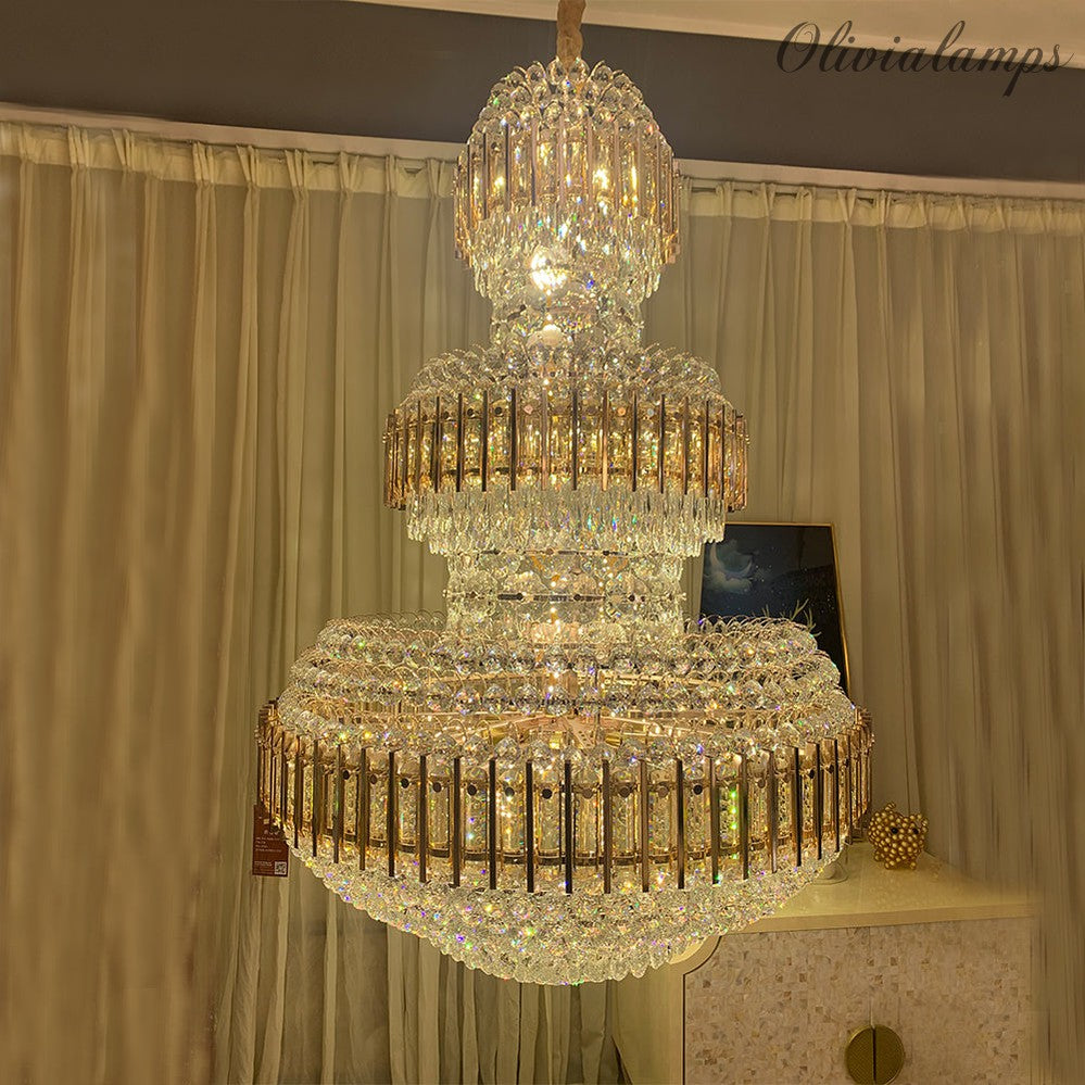 American Luxuary multi level crystal chandelier hotel lobby hall living room