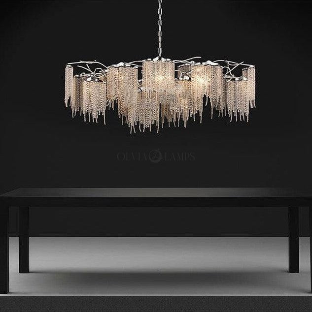 Silver Tassel Branch Chandelier Artistic Light Luxury Light Fixture for Living/ Dining Room