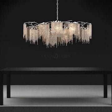 Silver Tassel Branch Chandelier Artistic Light Luxury Light Fixture for Living/ Dining Room