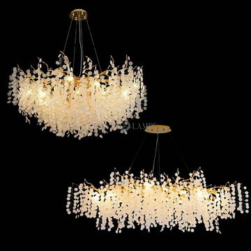 Luxury Branches Crystal Frosted Glass Chandelier Set for Living /Dining Room