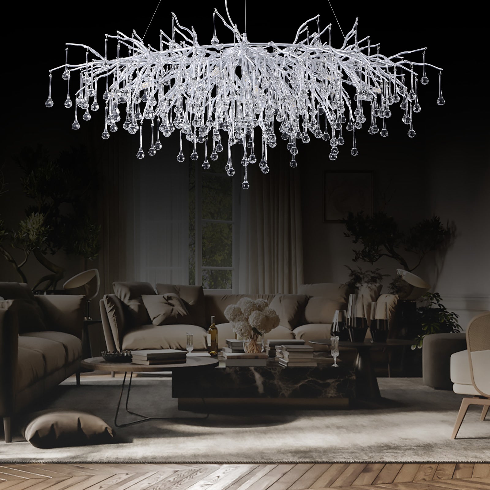 Olivia Doris Rectangle Branch Chandelier 45"L Silver