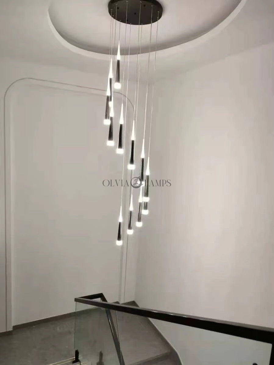 Extra Length 79'' to118'' Customization 6-81 Light Bulbs Spiral Meteor Staircase Black Chandelier Modern Style Ceiling Light Living Room Hotel Light Fixture