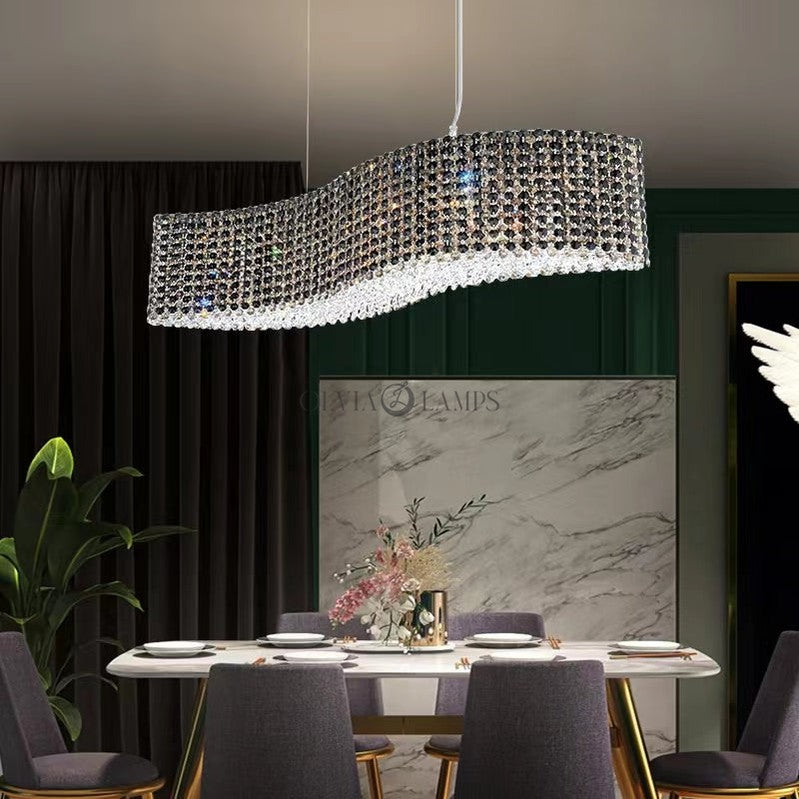 Refrax Pendant,Refrax Wave Linear Chandelier,chandelir,chandeliers,pendant,crystal,light luxury,luxury,black,gold,teal,clear light,long table,big table,bar,kitchen island,living room,dining table,wave