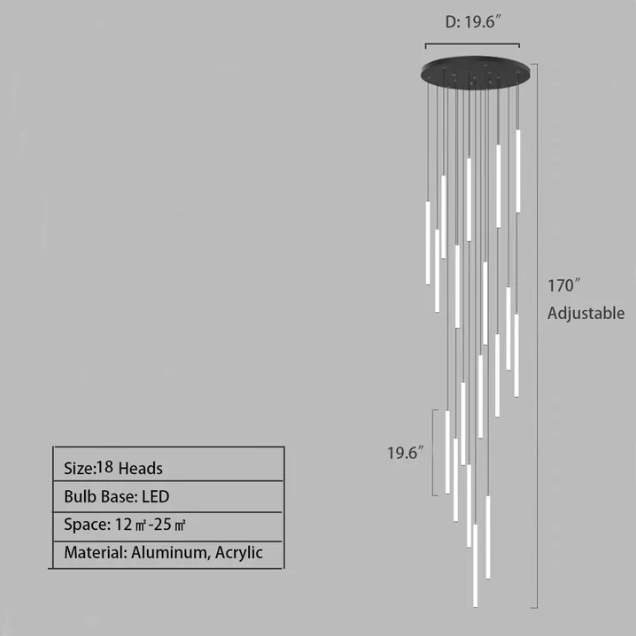 18Heads: S chandelier,chandeliers,round,liner,pendant,white,minimalist,nordic,bedside,dining room,living room,stairs,spiral staircase