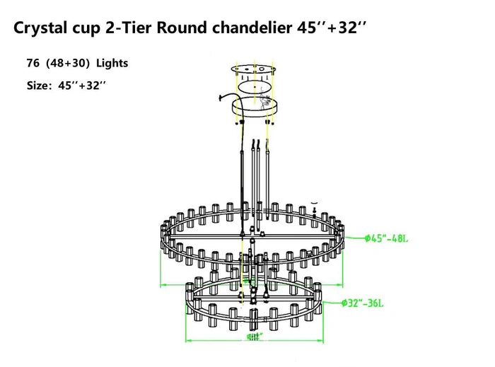 Customize-Crystal Cup Round Two-Tier Chandelier D45"+32''