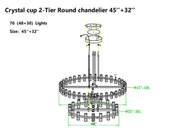 Customize-Crystal Cup Round Two-Tier Chandelier D45"+32''