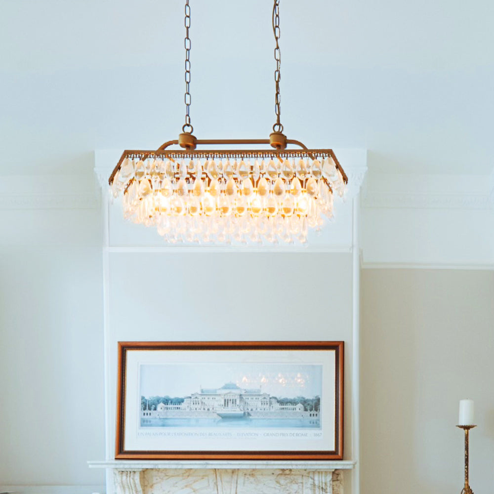 Anabella Rectangular Chandelier, Modern Glass Chandelier Over Dining Table