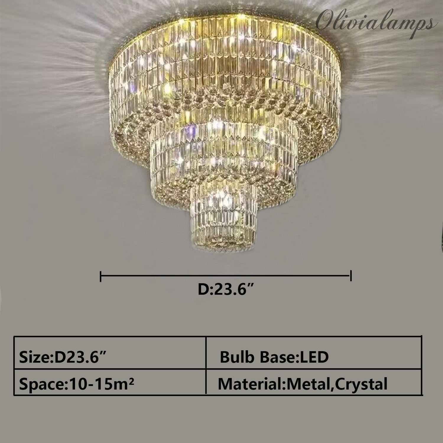 d23.6"MODERN extra large/huge 3-tiered gold crystal light ceiling round crystal light fixture for living room/dining room/foyer