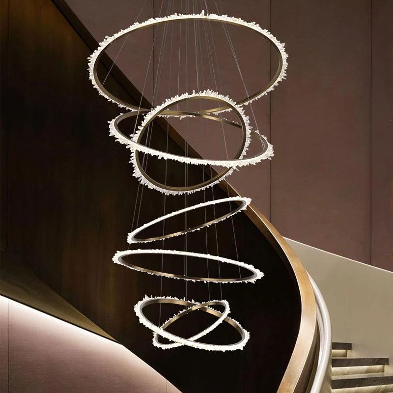 Rock Crystal Multi Rings Chandelier For Staircase - valleylamps