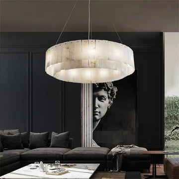 Olivia Brendra Alabaster 2-Tier Round Chandelier