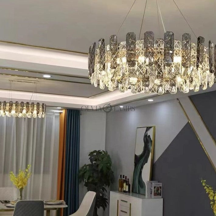 Modern Smoky Gray Crystal Chandelier Gleamy Light Fixture for Living/Dining Room/ Bedroom/ Home Office