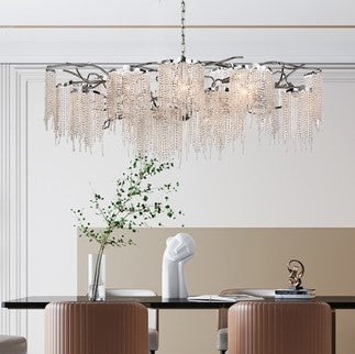 Victoria Silver Tassel Branch Chandelier Artistic Light Luxury Light Fixture for Living/ Dining Room