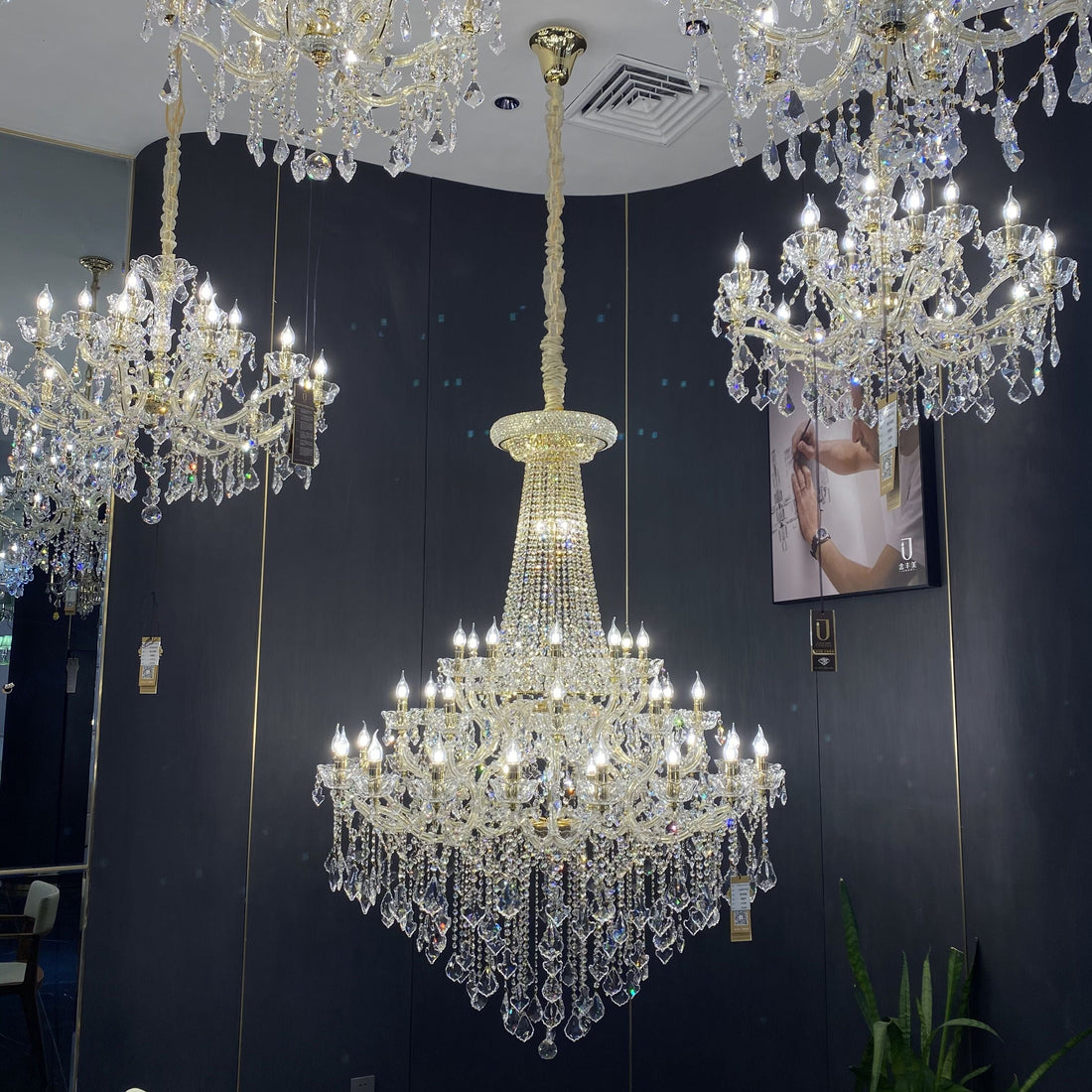 crystal lighting-extra large/oversized/huge foyer candle branch crystal chandelier staircase ,hallway,coffee shop/restaurant chandelier clear crystal 