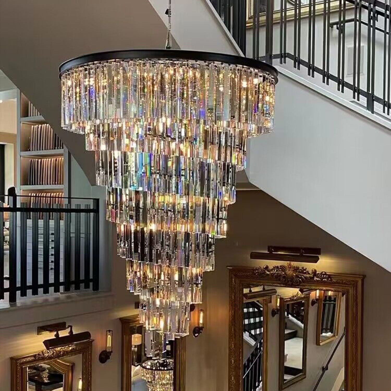 Oversize Multi-layers Round Crystal Staircase Chandelier for Duplex/Villa/High-ceiling Living Room/Foyer