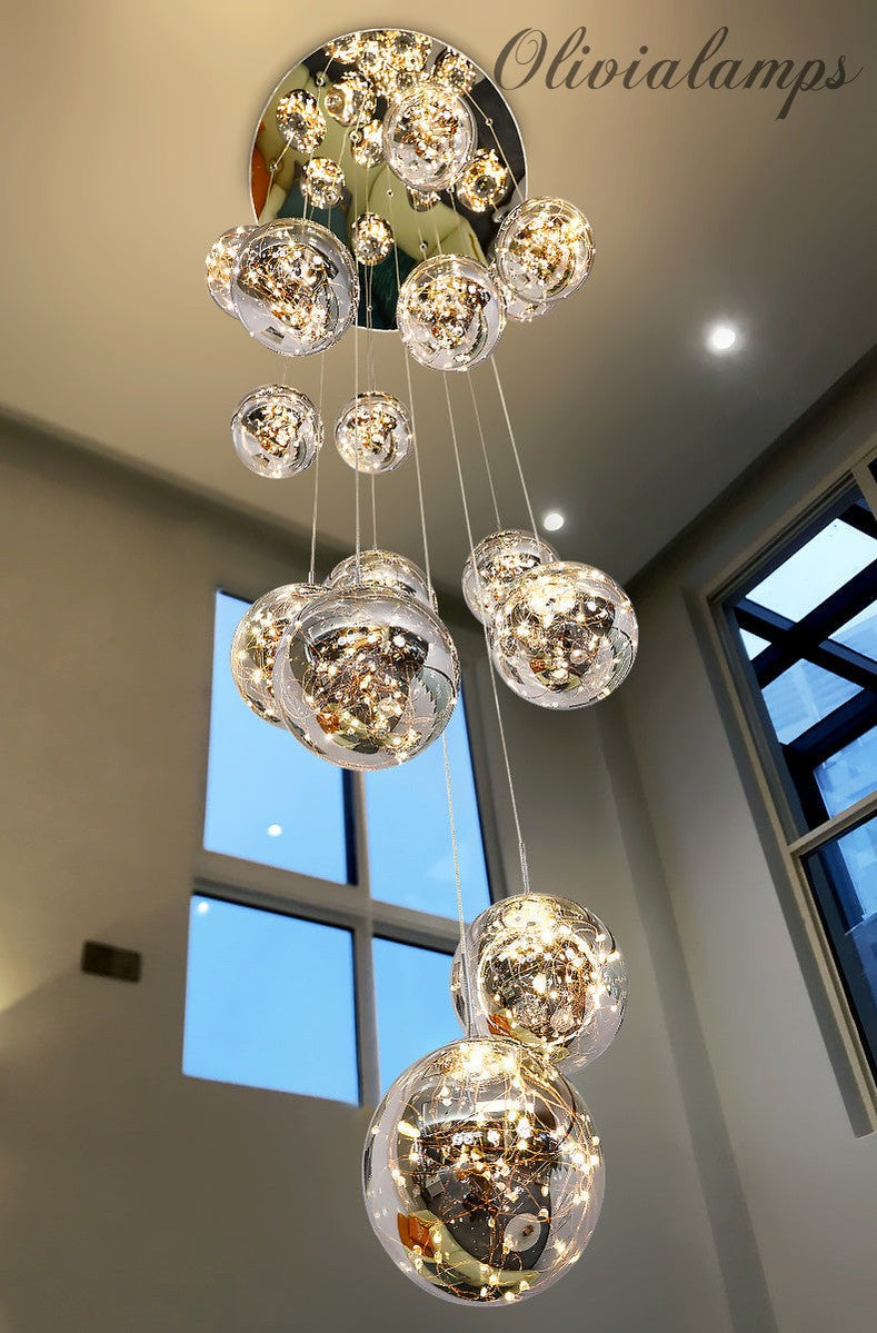 Extra Large 2m - 5m Customization Modern Starlight Globe Chandelier for Hotel Foyer Hall Crystal Clear Glass Ball Light Fabulous Moonlight Decoration Living Room High ceiling light