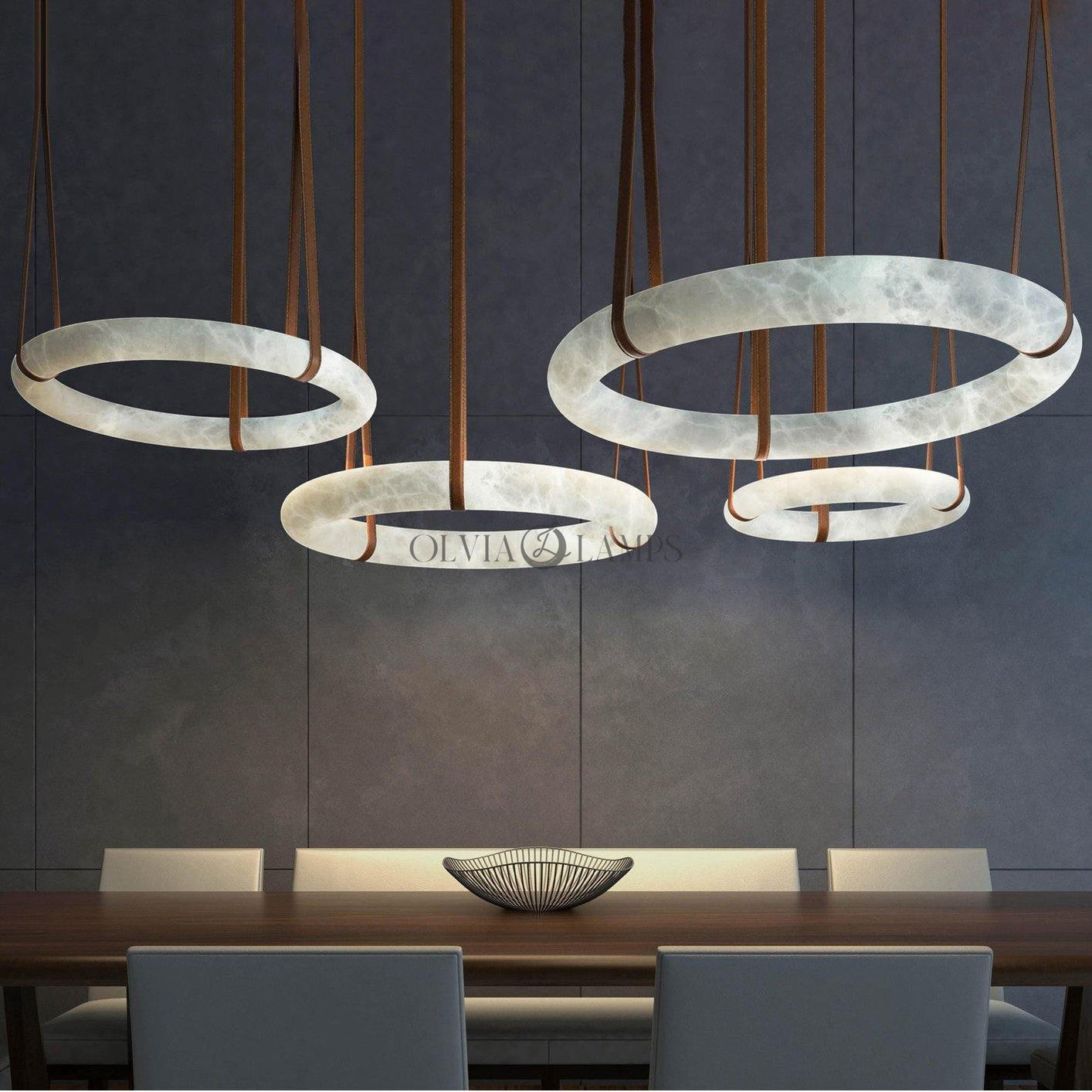 Alabaster Pendant Alabaster Chandelier, Halo Ring Chandelier