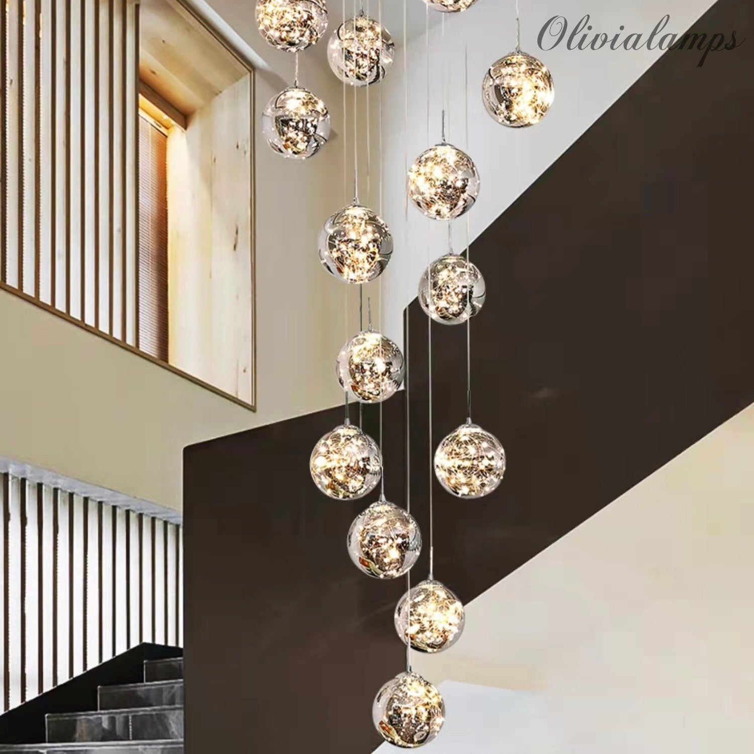 Extra Large 78.8''-197'' Adjustable Customization Modern Starlight Globe Chandelier for Hotel Foyer Hall Crystal Clear Glass Ball Light Moonlight Decoration Living Room High ceiling light  fixture