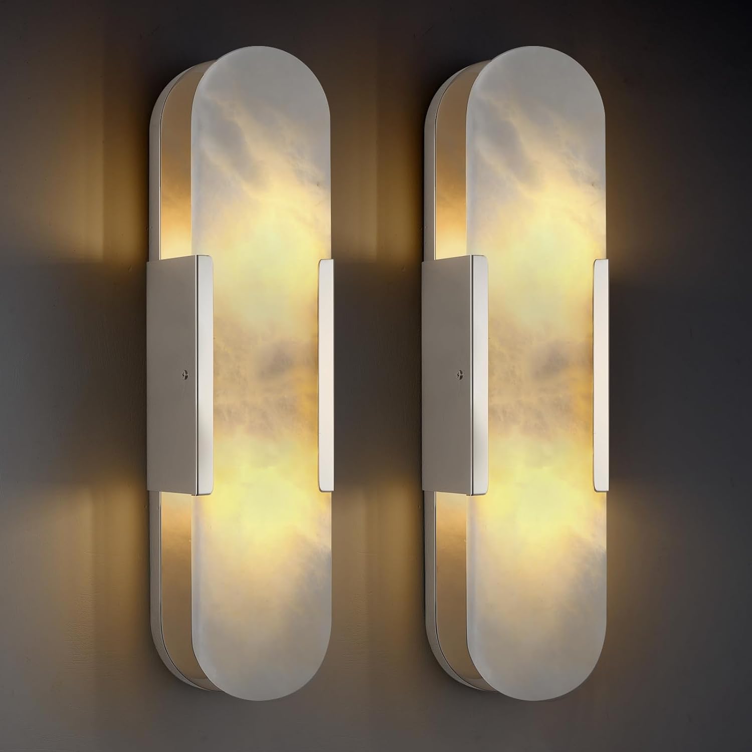 Oval Shaped Alabaster Wall Sconces 13.8" 19.7"