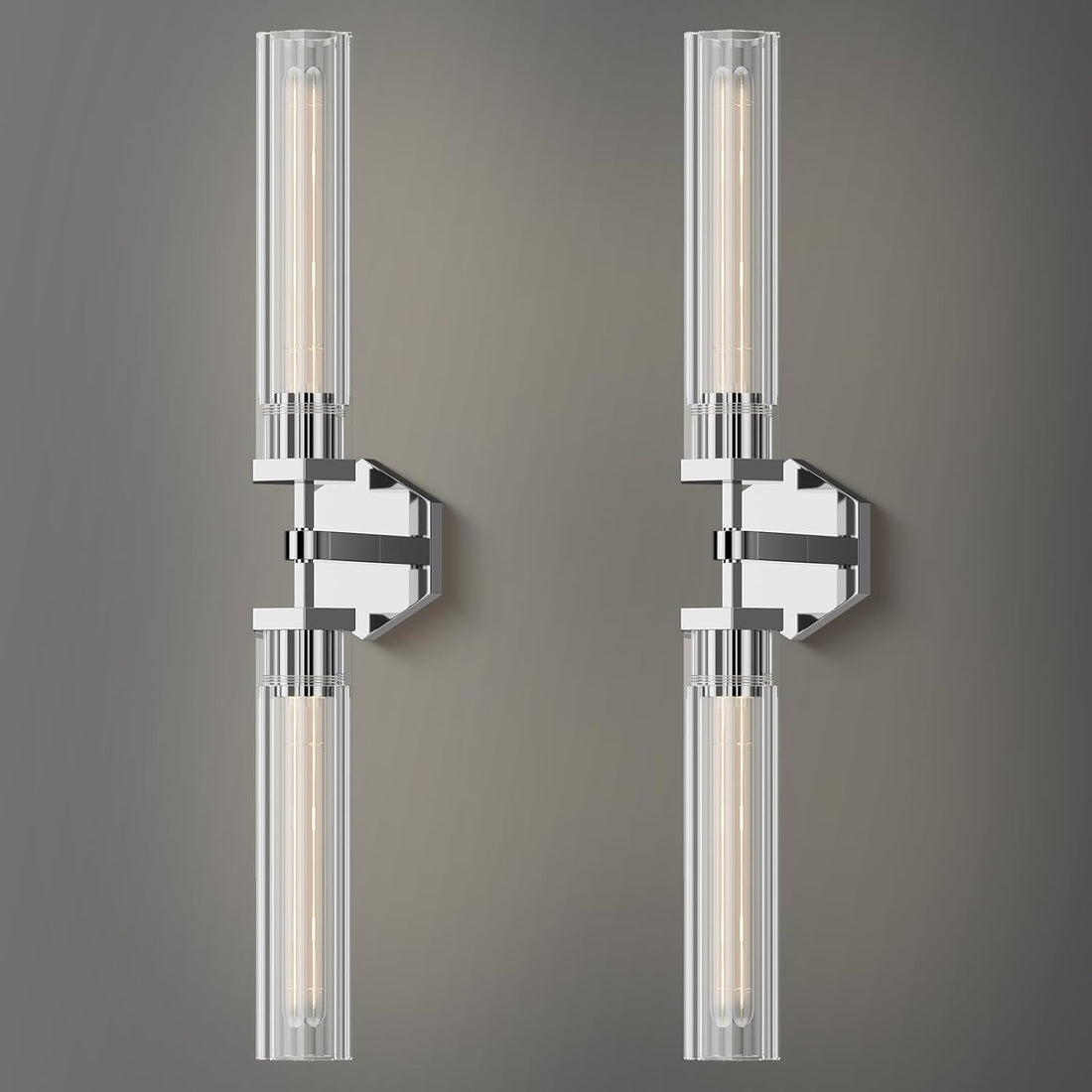 Crystal Wall Sconces Set of Two, 28.7" Dual-Lights Nickel Sconces Wall Lighting