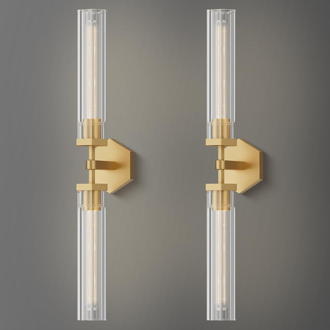 Crystal Wall Sconces Set of Two, 28.7" Dual-Lights Brass Sconces Wall Lighting