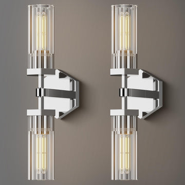 Crystal Wall Sconces Set of Two, 18" Dual-Lights Nickel Sconces Wall Lighting