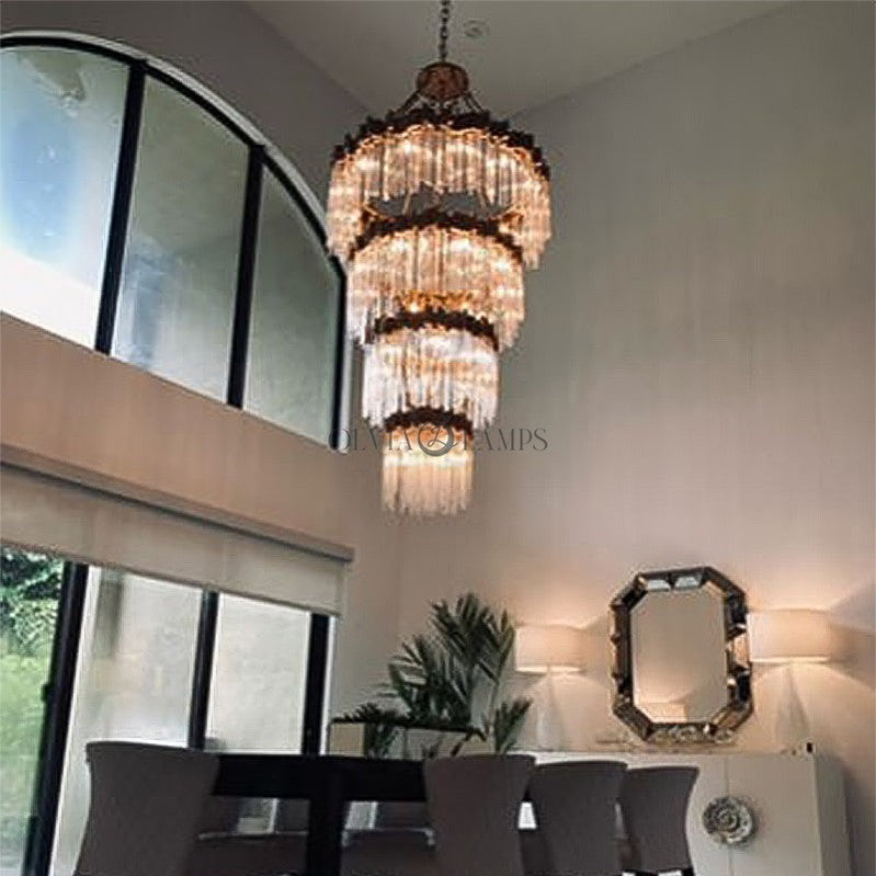 Large Elegant Multi-layers Glam Glass Metal Edging Chandelier for High-ceiling Staircase/Entryway/Living/meeting Room