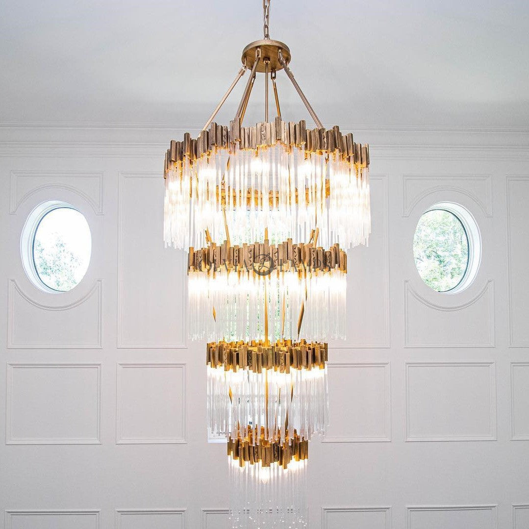 Large Elegant Multi-layers Glam Glass Metal Edging Chandelier for High-ceiling Staircase/Entryway/Living/meeting Room