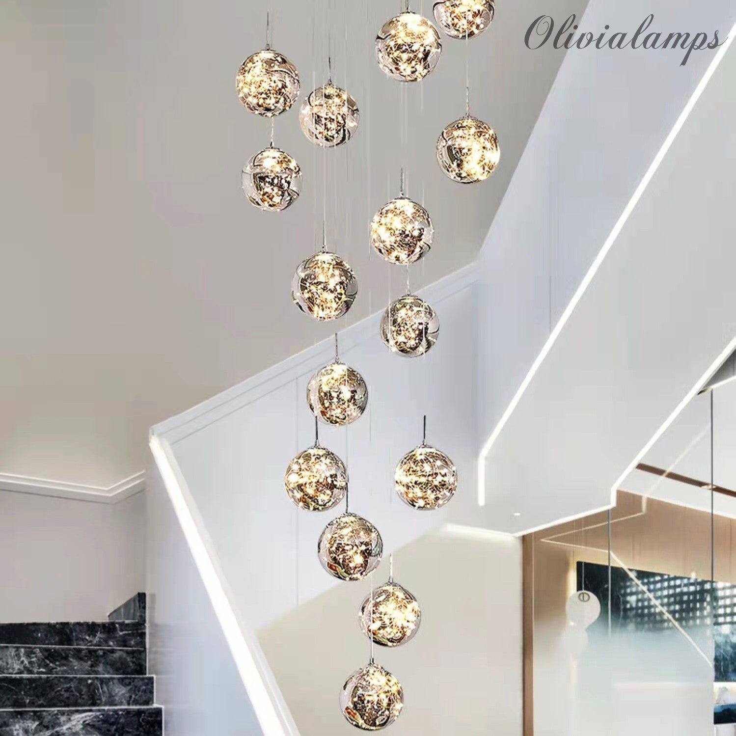 Extra Large 2m - 5m Customization Modern Starlight Globe Chandelier for Hotel Foyer Hall Crystal Clear Glass Ball Light Moonlight Decoration Living Room High ceiling light