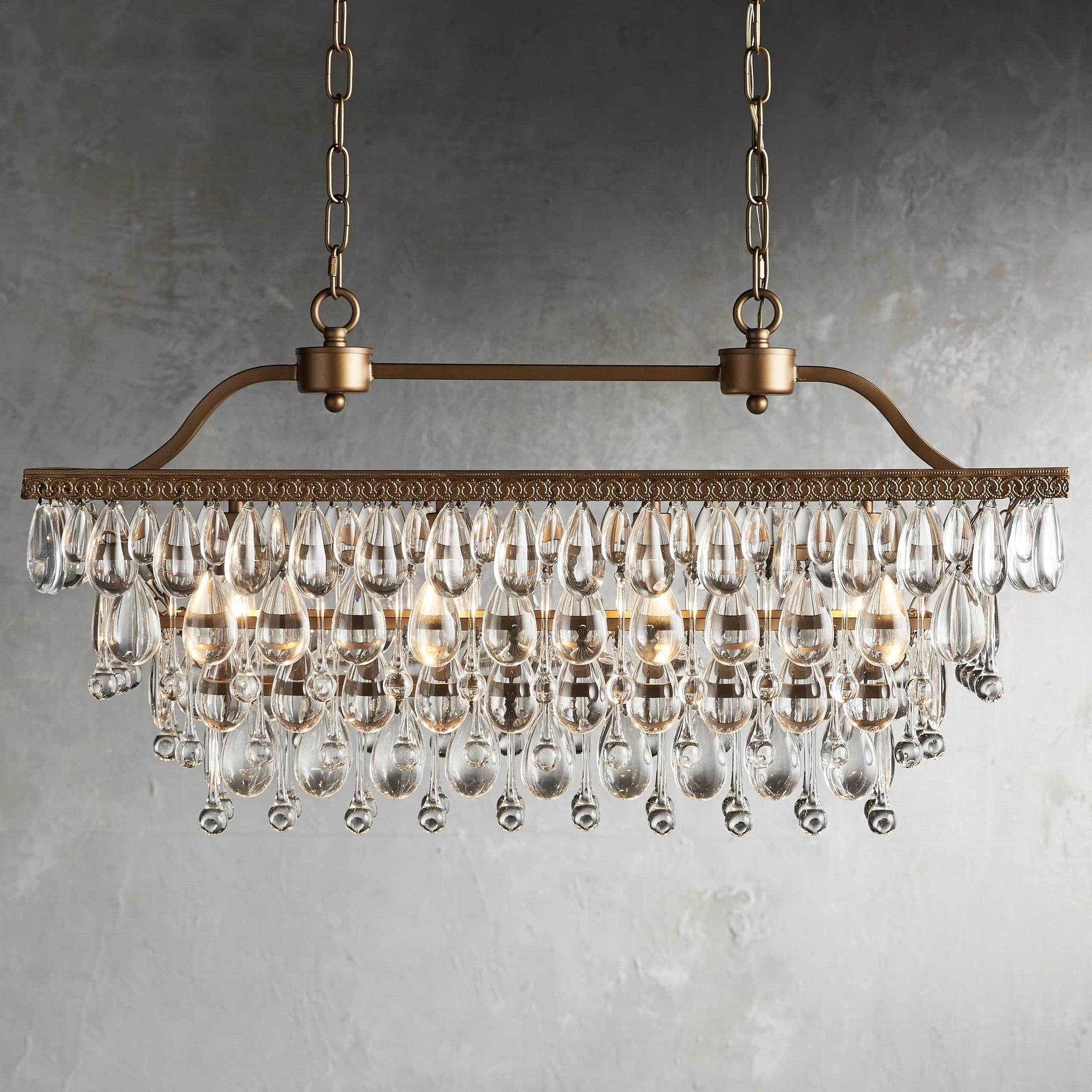 Anabella Rectangular Chandelier, Modern Glass Chandelier Over Dining Table